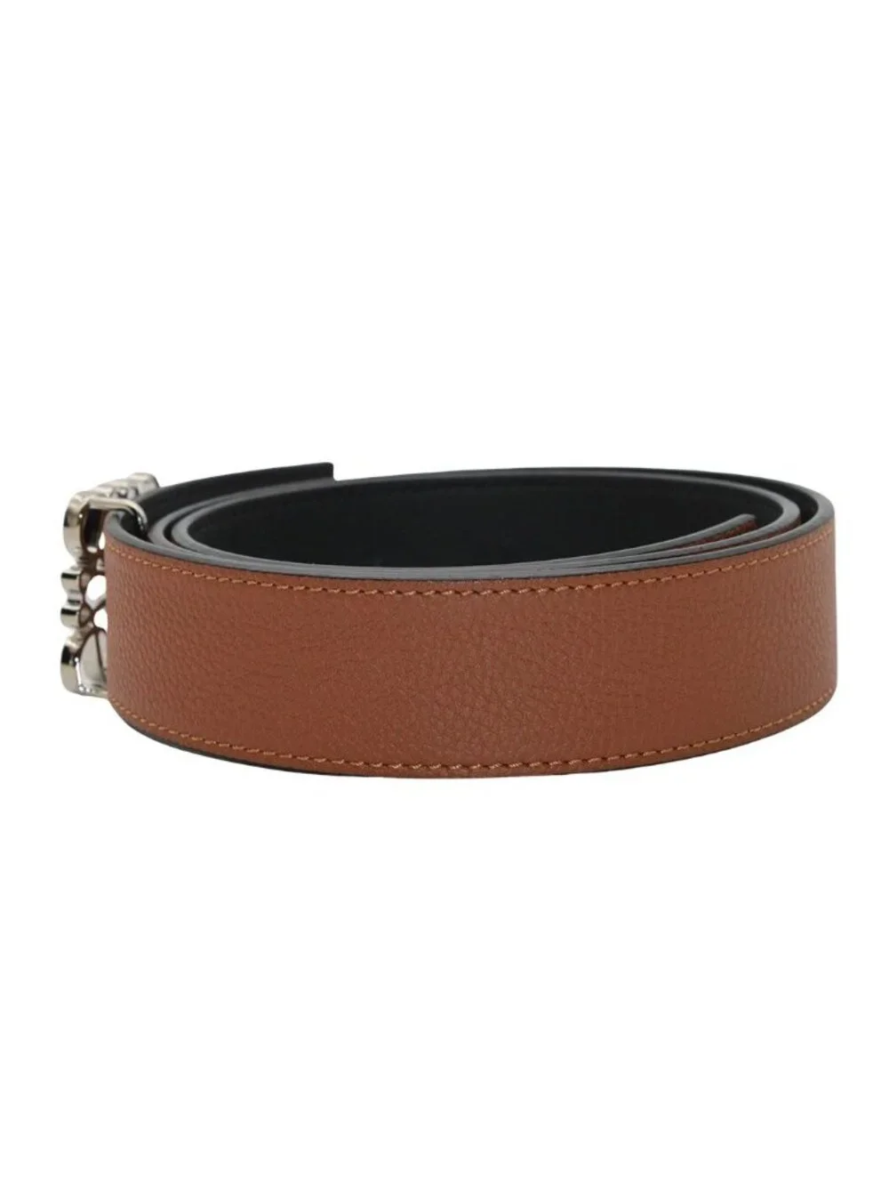 Loewe Belt Leather Brown Silver 35/34